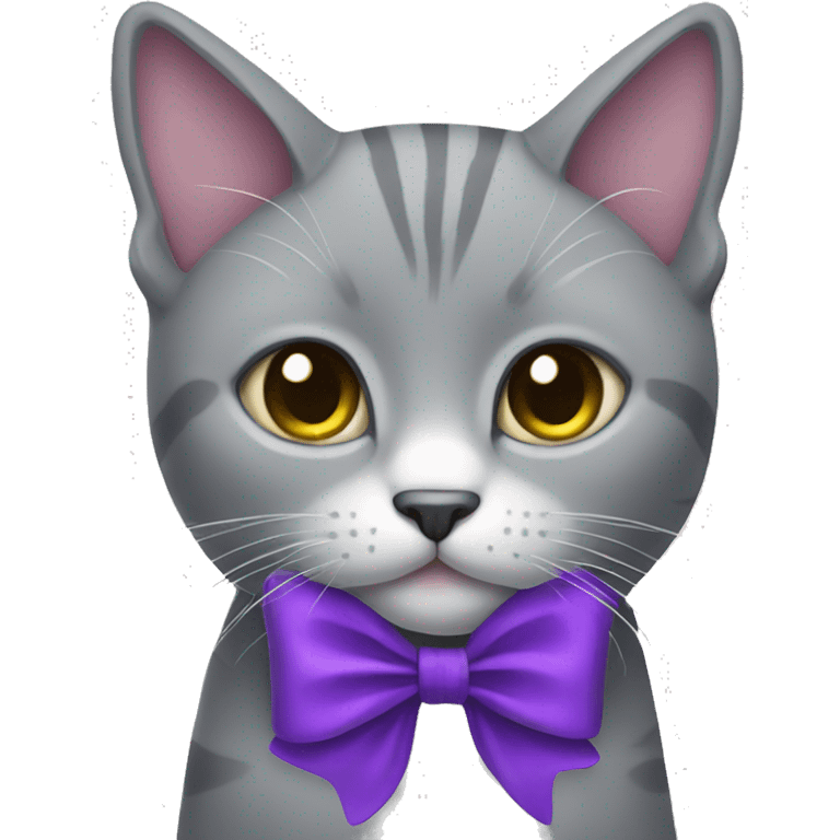 grey cat with a purple bow emoji