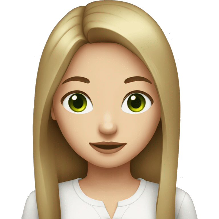 Girl with green eyes and brown long straight hair and white shirt emoji