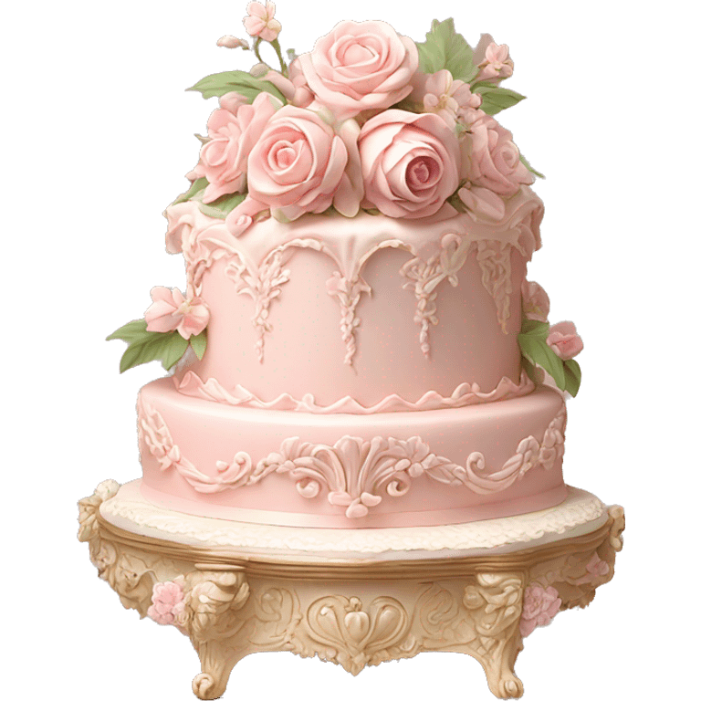 vintage rococo highly detailed pale pink cake with flowers emoji