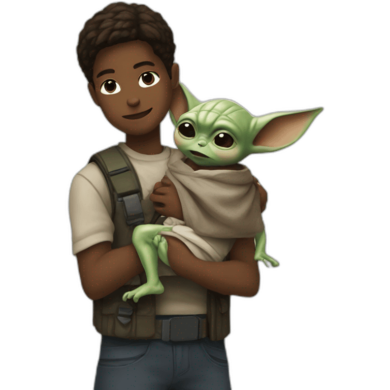 Resident evil boy holding baby yoda emoji