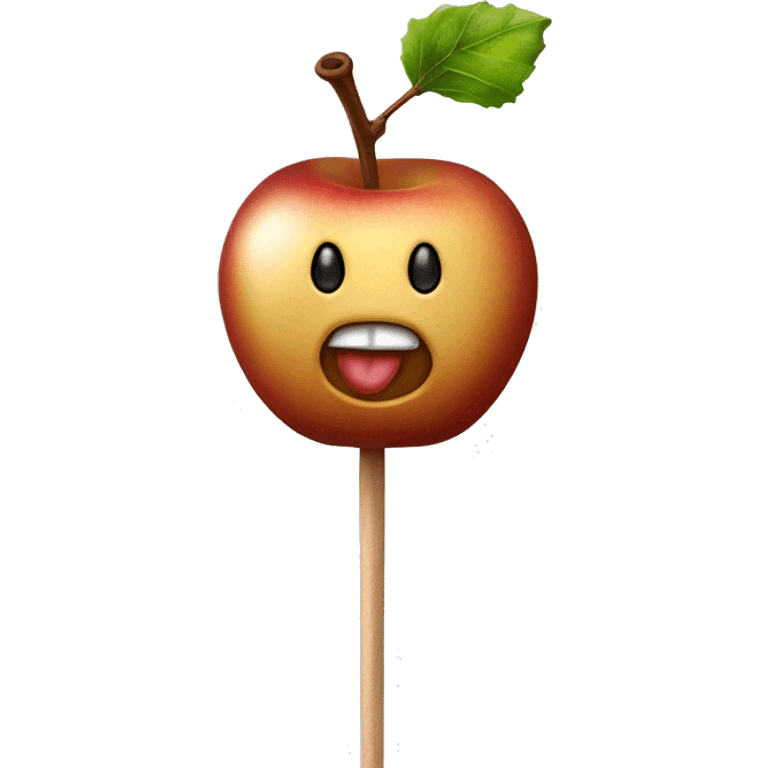 Realistic isolated single Carmel dipped apple on a stick.  emoji