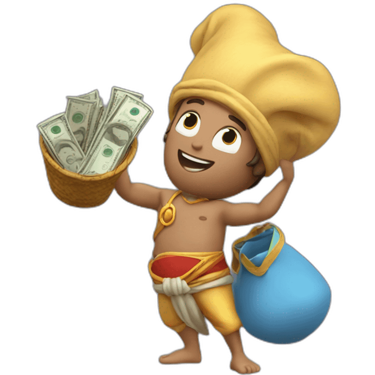 genie on the rocket holding the big sack of money 4k emoji