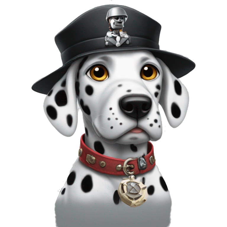 dalmatian with hat with war machine written on it emoji