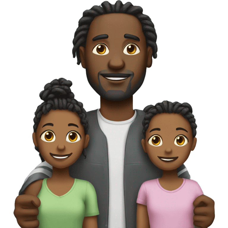 Black dad with dreads with two daughters emoji