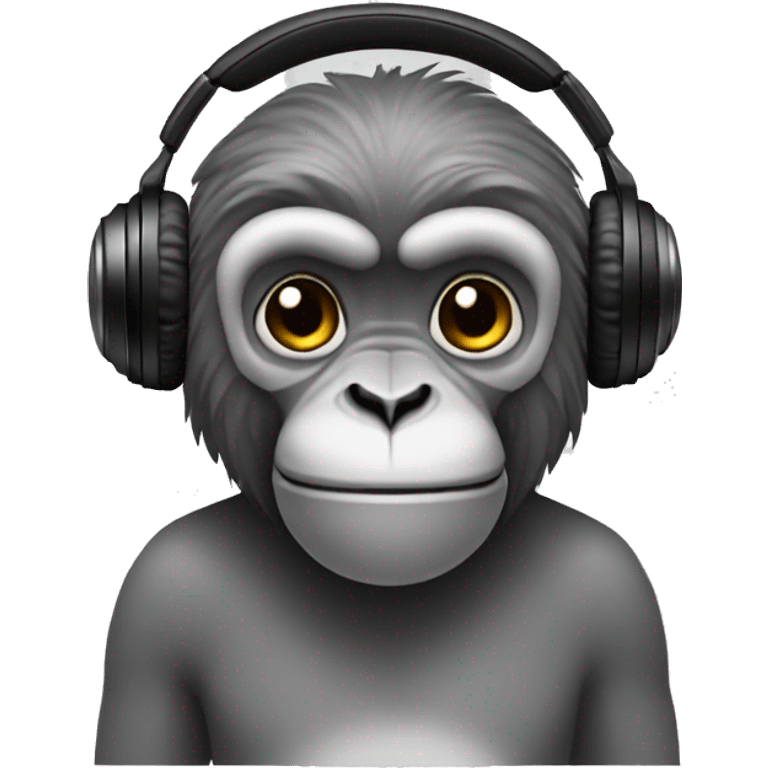 Grey monkey no legs black headphones emoji