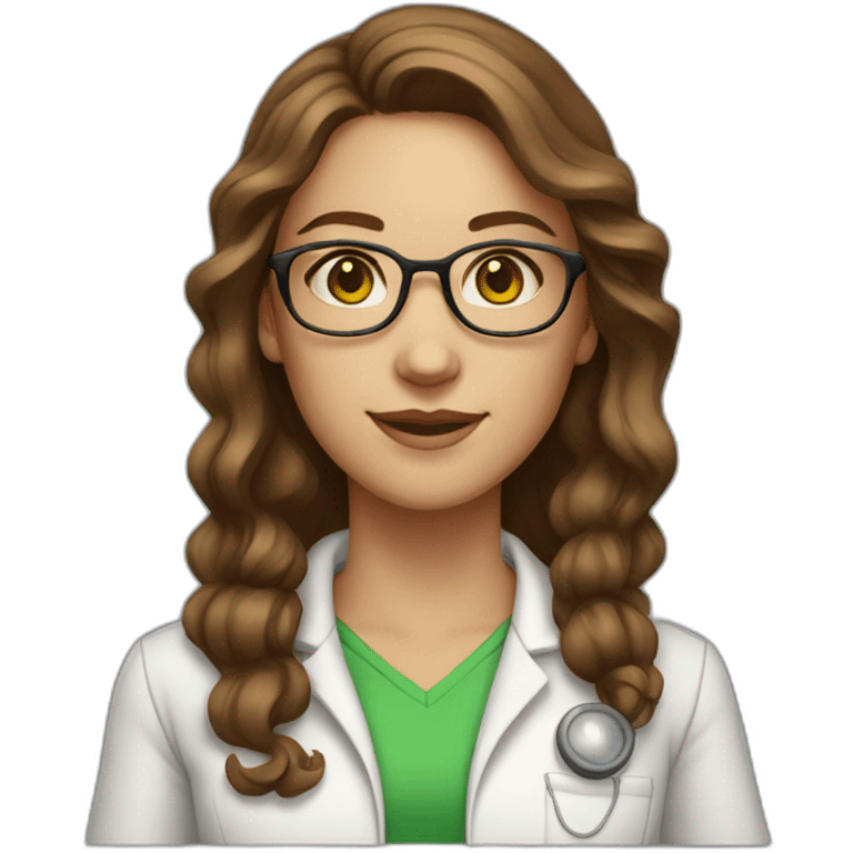 chemist female brown wavy hair light skin green eyes with glasses emoji