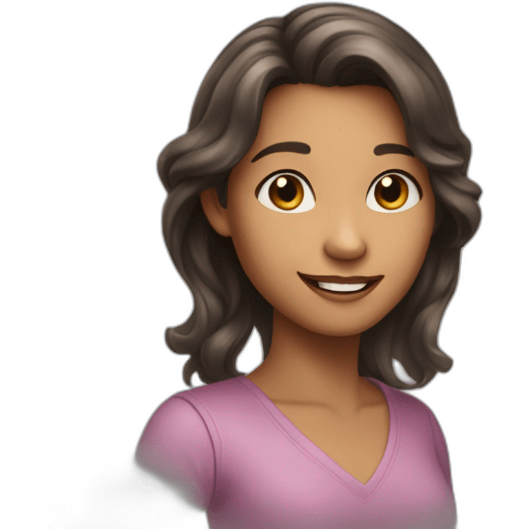 Emoji of a girl with a blend of handsomeness and charm, a welcoming smile, and a tender voice. emoji