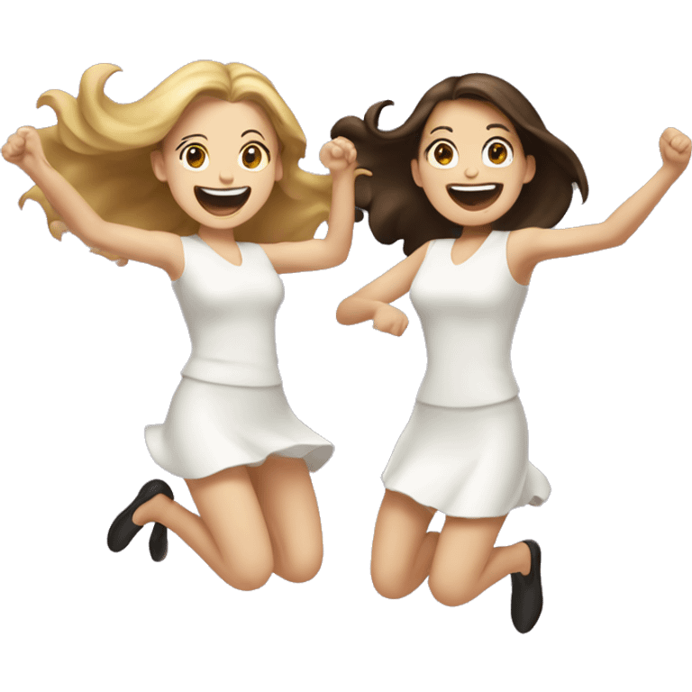 Two brunette white-skinned women, jumping up excitedly emoji