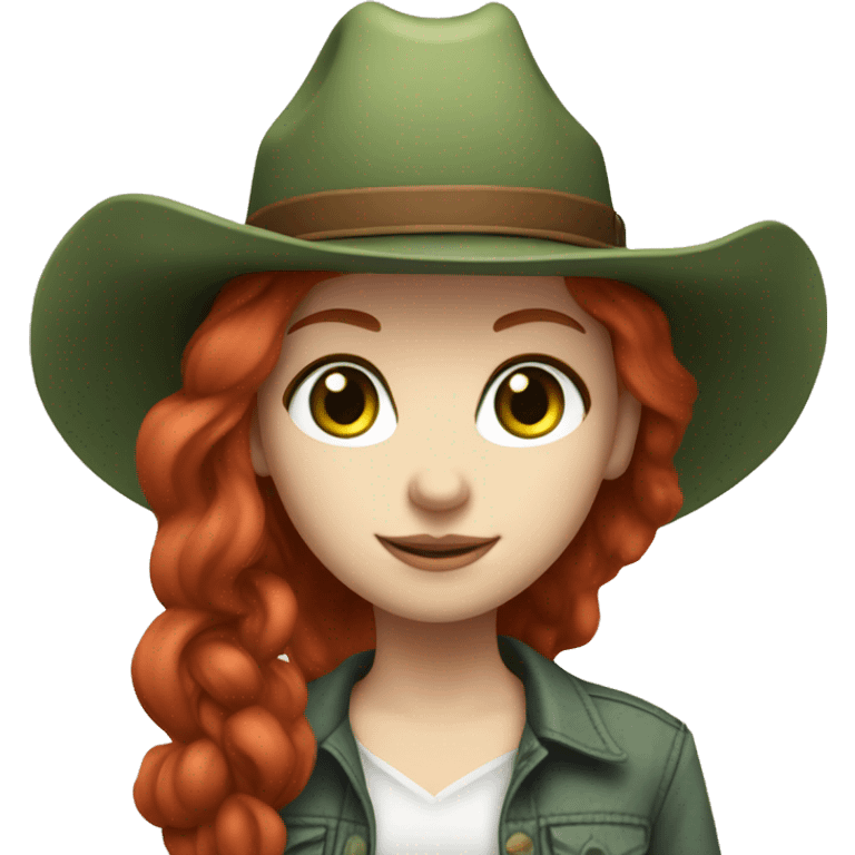 pale skin girl with red hair and green eyes in a cowgirl hat emoji