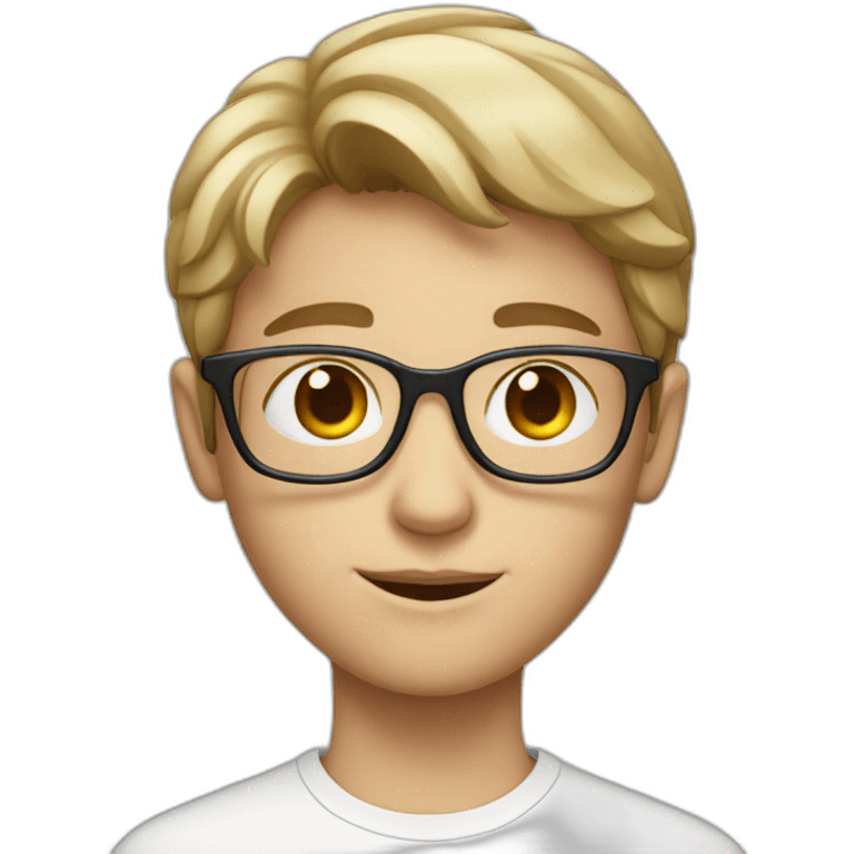 white young boy with glass and movie emoji