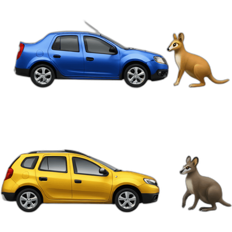 Dacia logan driving by a cangaroo emoji