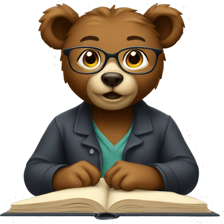 female bear with glasses studying emoji