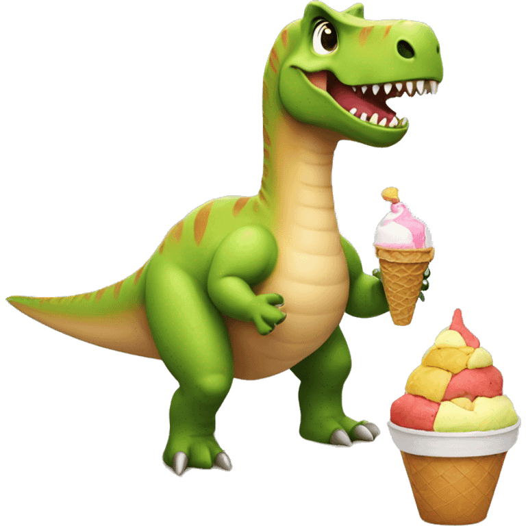 dinosaur with ice cream on the beach  emoji