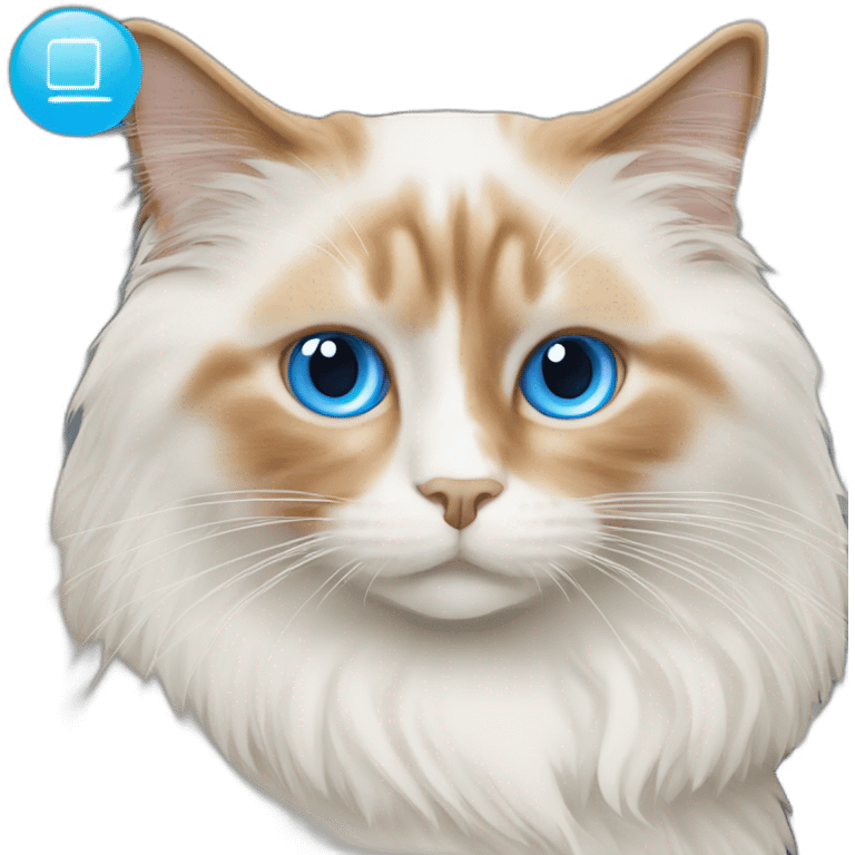 orange bicolor ragdoll cat with blue eyes working in a computer emoji