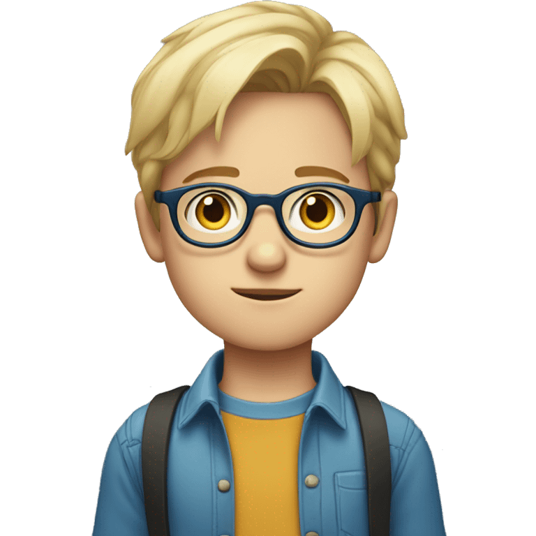 Blonde teen boy with medium short middle parted hair,blue eyes, round Glasses looking judging to the Side  emoji