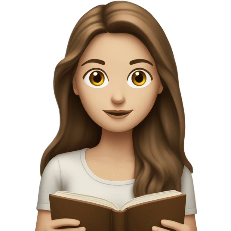 White girl with long brown hair reading a book emoji