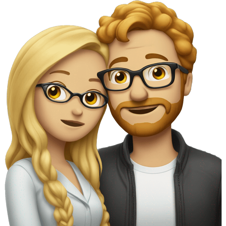 Blonde haired man with facial hair kissing a red haired woman wearing glasses emoji