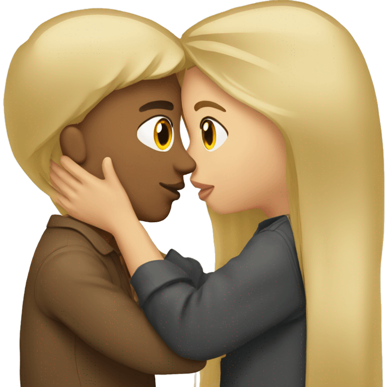 blonde girl kissing brown hair guy emoji