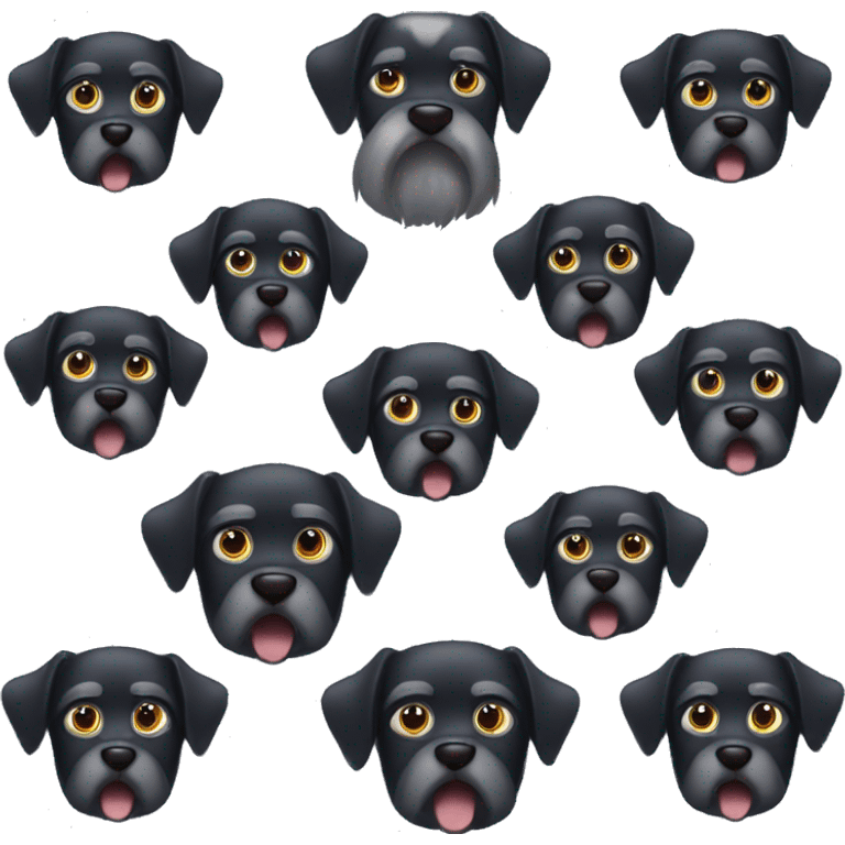 Black dog with big beady eyes and a gray beard with mad face emoji