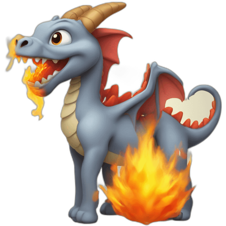 A cute dragon breathing fire on donkeys emoji