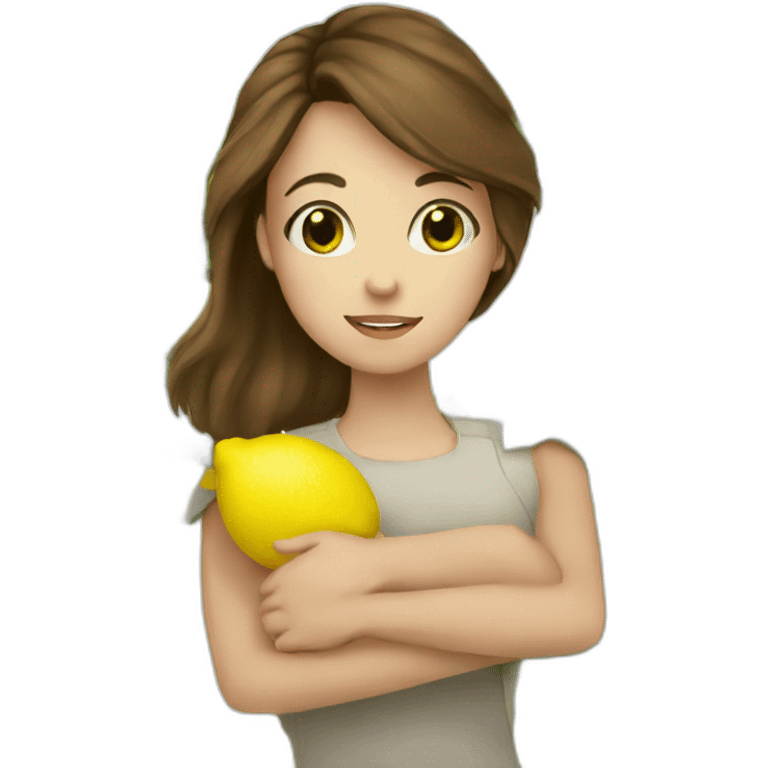 Girl  with brown hair Hug one  lemon  emoji