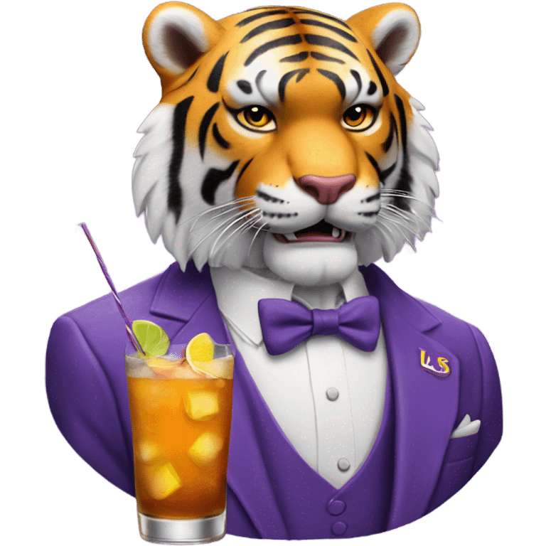 LSU Mike the Tiger with whiskey cocktail  emoji