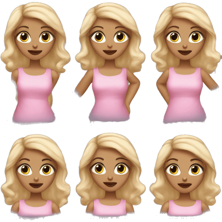 Girl with blonde hair, blue eyes, red lipstick, and tan skin wearng makup and a pink dress emoji