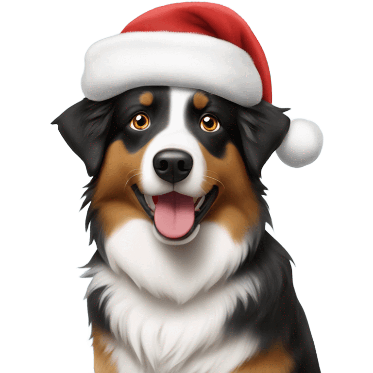 Australian shepherd wearing Santa hat emoji