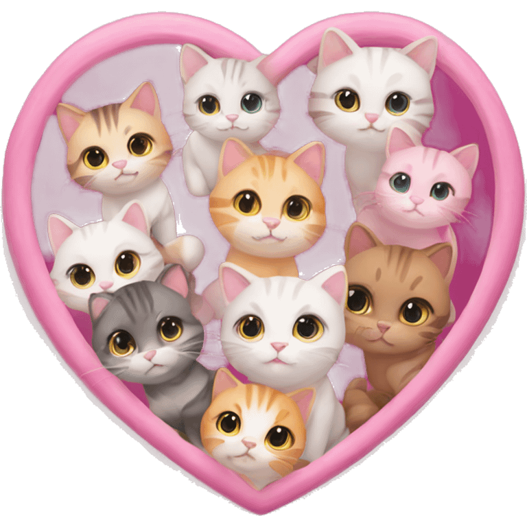 Pink heart with cute little cats around it emoji