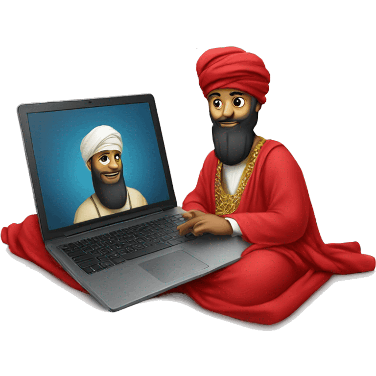 A caliph with turban and red clothes writing in a laptop emoji