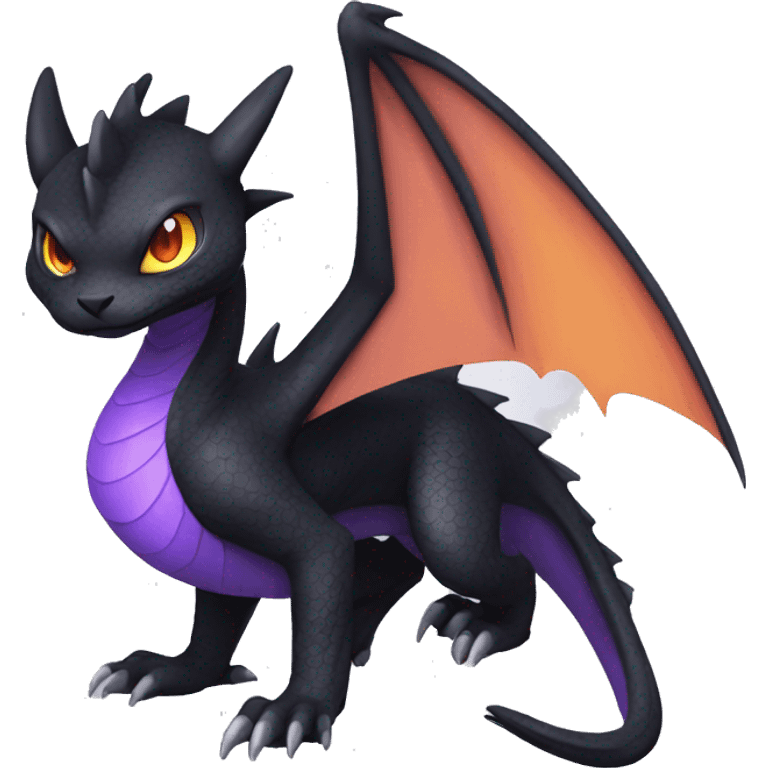 Cool Black Dragon-Quilava-Cat-Pokémon with orange belly and purple markings Full Body emoji