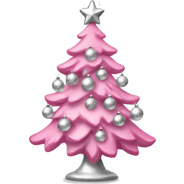 Pink Christmas tree with silver ornaments emoji