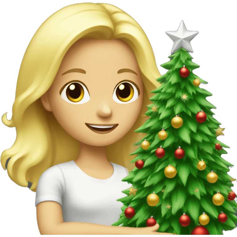 Blond Girl decorating a Christmas tree emoji