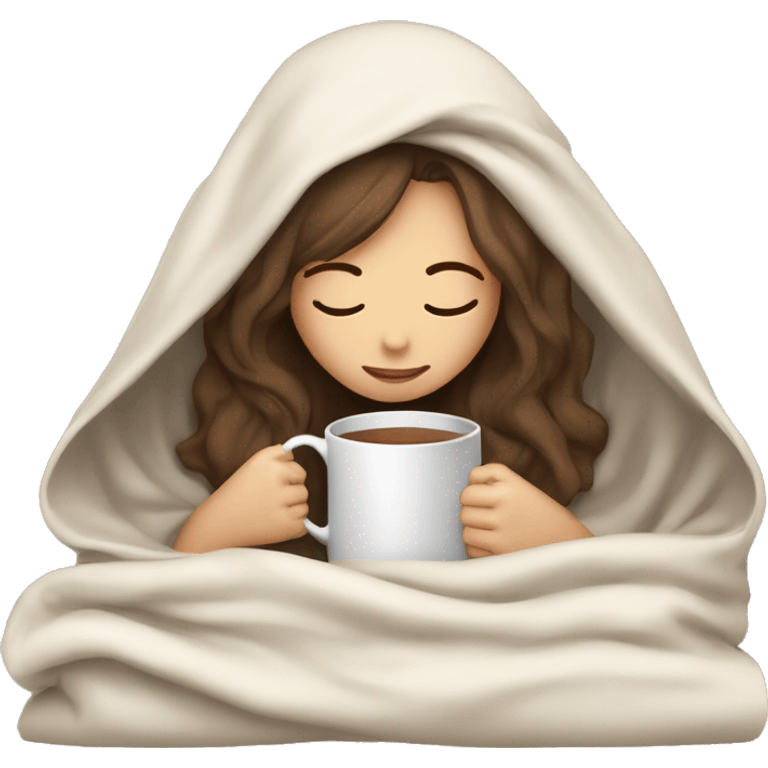 girl inside a blanket sipping mug eyes closed - brown hair white skin emoji