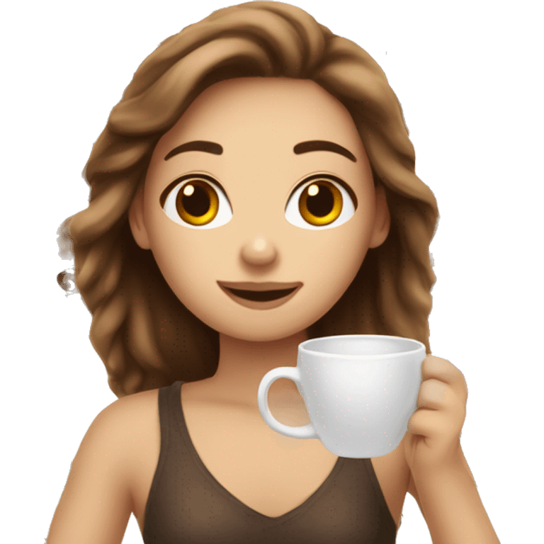 Brown hair white skin girl+laptop+coffee emoji