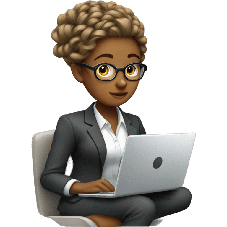 Woman with Laptop busy with coding for Office Work by thinking future me nice hair suit  emoji