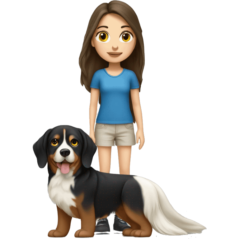 white Brunette long haired girl with swiss mountain dog emoji