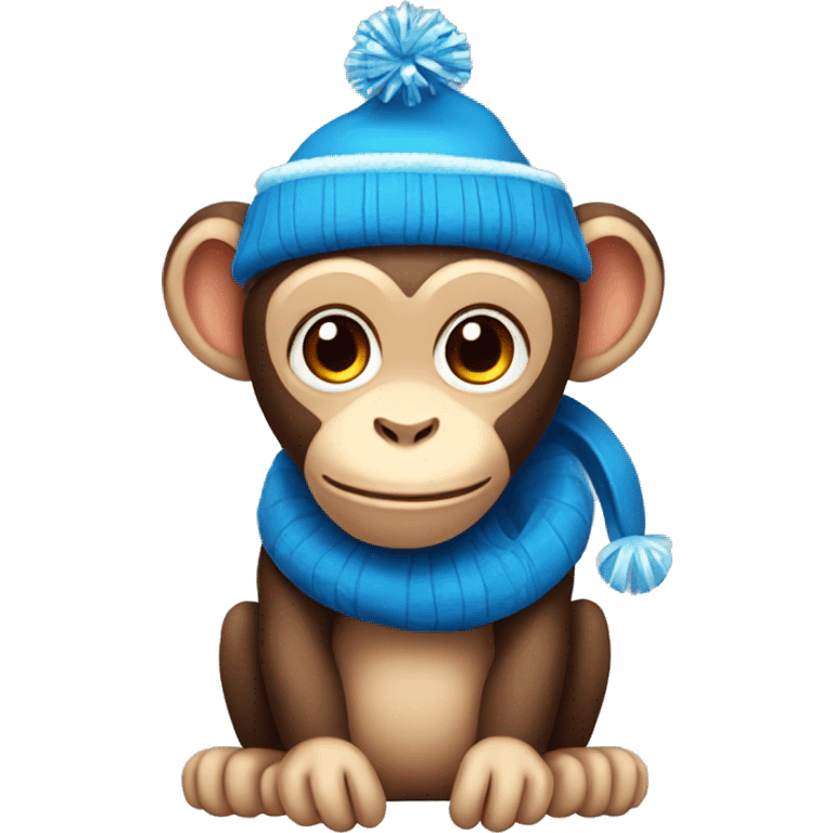 cute monkey with blue Christmas hat emoji