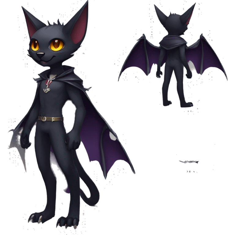 cool edgy anthro dark-shadow-themed animal vampiric bat-cat-hybrid Fakemon  with a collar full body emoji