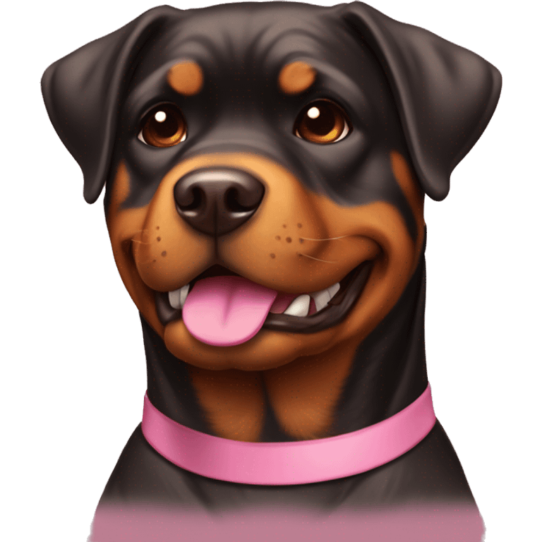 Brown and white rottweiler with pink bow smiling emoji