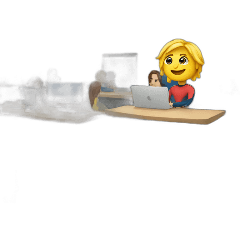 Surfer in the back of the class behind a computer emoji