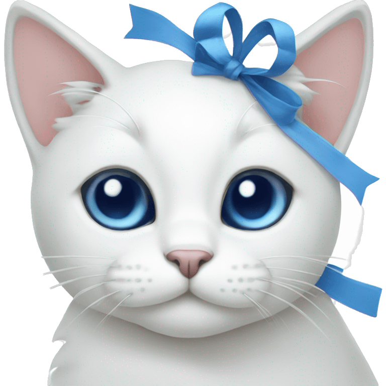 White cat with a blu bow emoji