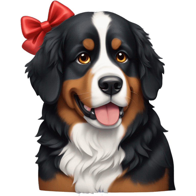 Bernese mountain dog with a red bow emoji