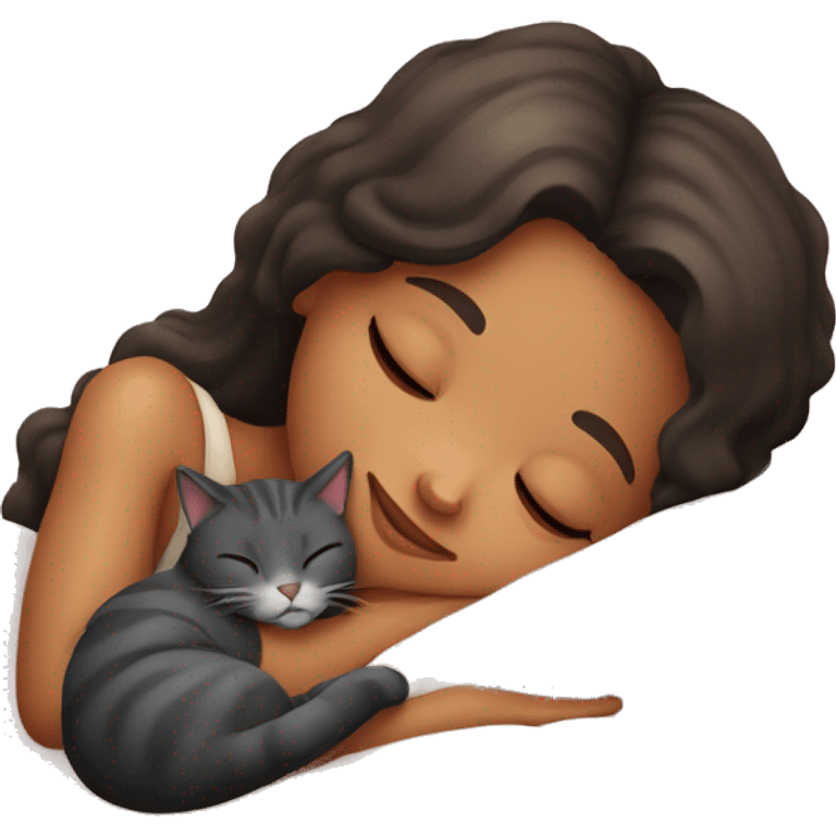 a girl sleeps with a cat emoji