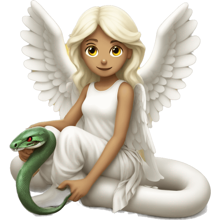 White angel girl sitting next to a snake emoji