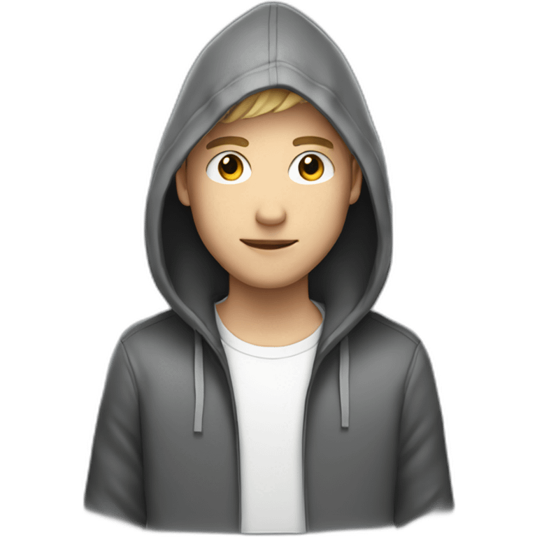 White Young man with a hood behind his computer emoji