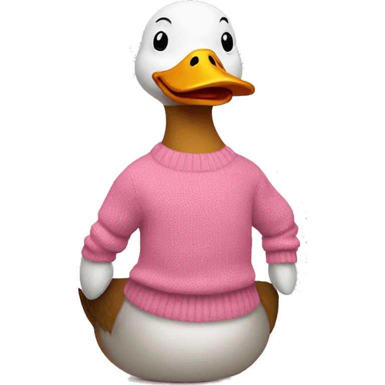 Duck is sitting wearing pink sweater emoji