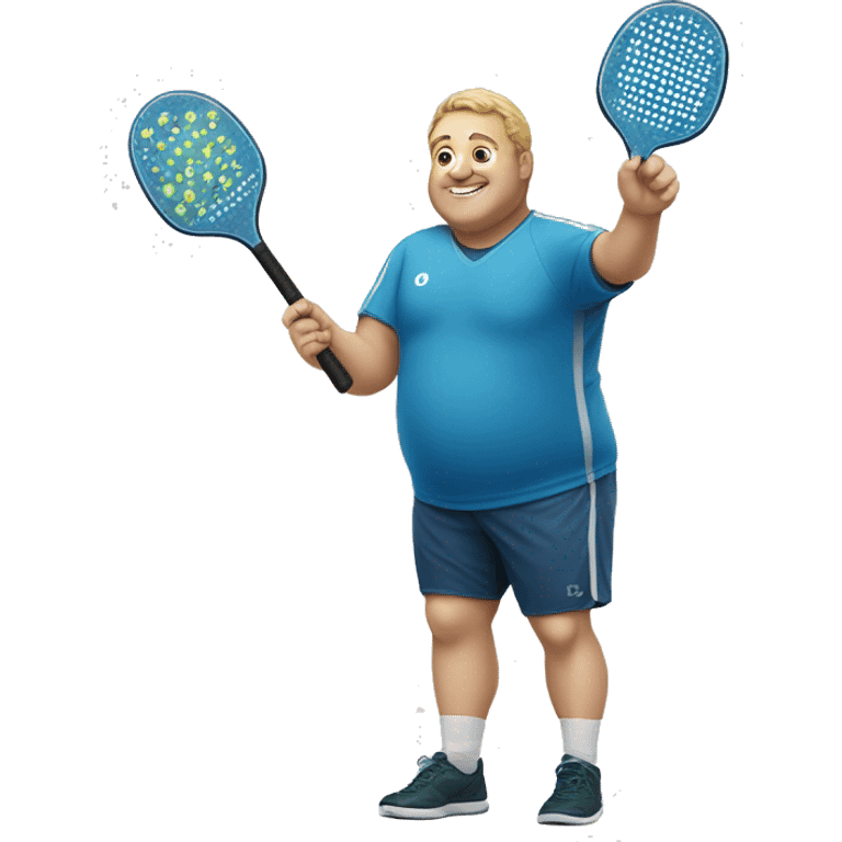 Fat white person waving a pickleball paddle emoji