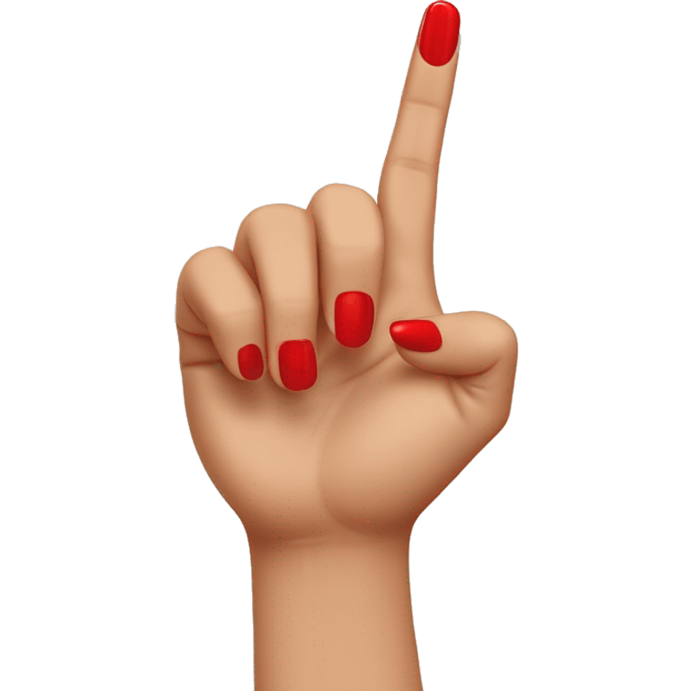 woman hand pointing index finger, red nail varnish. top of the hand is showing emoji