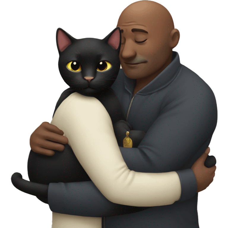 Black cat cuddling bald man  emoji